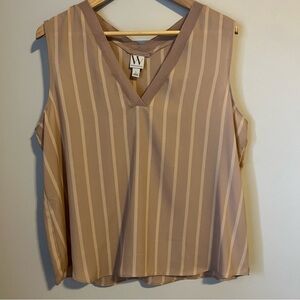 Worthington v-neck tan mocha and cream striped sleeveless blouse